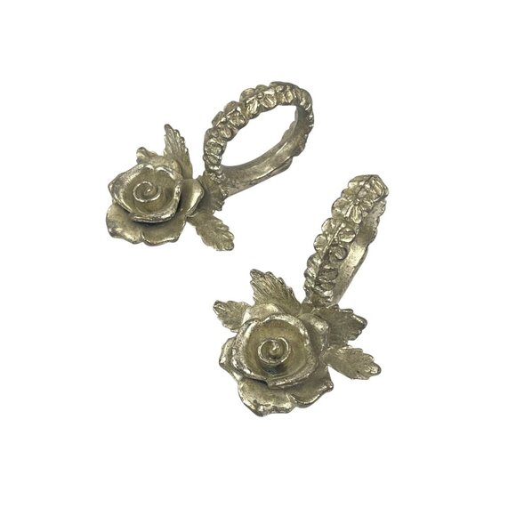 Vintage Silver Metal Rose Napkin Ring Holders Granny Core Cottage Core - Picture 2 of 7